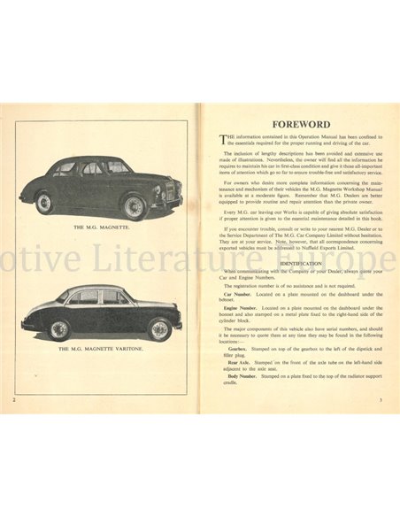 1957 MG MAGNETTE OWNERS MANUAL ENGLISH 