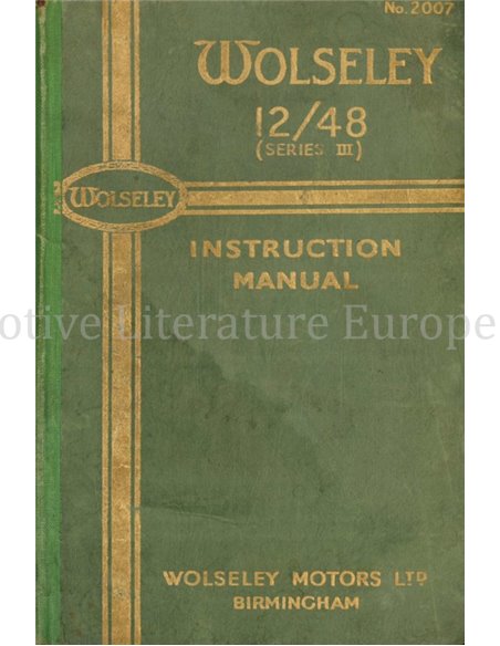 1947 WOLSELEY 12 / 48 BETRIEBSANLEITUNG ENGLISCH
