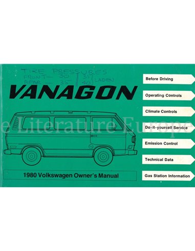 1980 VOLKSWAGEN TRANSPOTER OWNERS MANUAL ENGLISH (CAN)