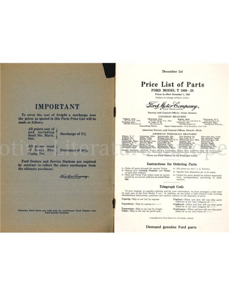 1920 FORD MODEL T ONDERDELENCATALOGUS ENGELS (CAN)