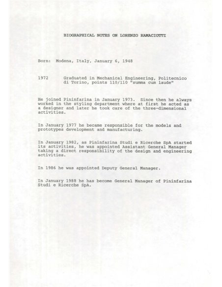 1989 FERRARI MYTHOS PININFARINA PRESSKIT