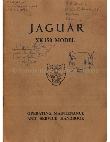 1957 JAGUAR XK 150 INSTRUCTIEBOEKJE ENGELS