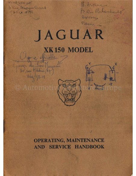 1957 JAGUAR XK 150 INSTRUCTIEBOEKJE ENGELS