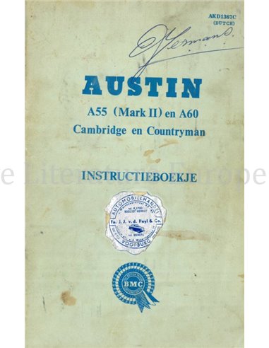 1963 AUSTIN A55 (MK II) | A60 OWNERS MANUAL DUTCH