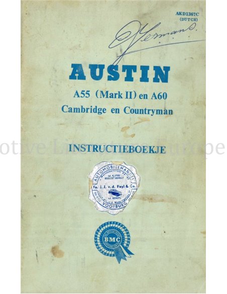 1963 AUSTIN A55 (MK II) | A60 INSTRUCTIEBOEKJE NEDERLANDS