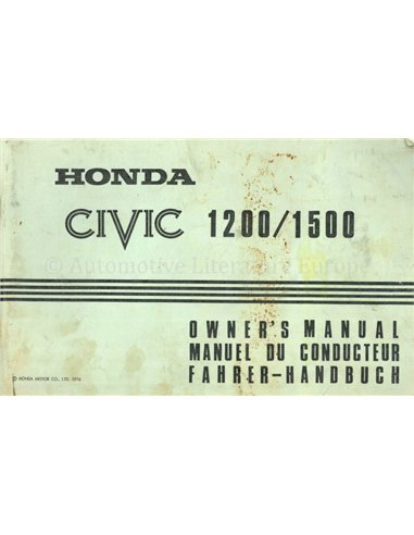 1976 HONDA CIVIC 1200 | 1500 OWNERS MANUAL 