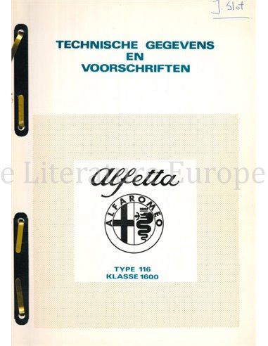 1976 ALFA ROMEO ALFETTA 1.6 TECHNISCHE GEGEVENS EN VOORSCHRIFTEN NEDERLANDS