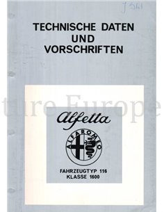 1976 ALFA ROMEO ALFETTA 1.6 TECHNISCHE GEGEVENS EN VOORSCHRIFTEN DUITS