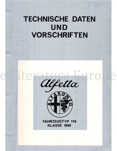 1976 ALFA ROMEO ALFETTA 1.6 TECHNISCHE DATEN UND VORSCHRIFTEN DEUTSCH