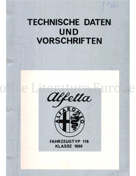 1976 ALFA ROMEO ALFETTA 1.6 TECHNISCHE GEGEVENS EN VOORSCHRIFTEN DUITS