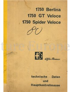 1968 ALFA ROMEO 1750 BERLINA | GT VELOCE | SPIDER VELOCE TECHNICAL DATA AND REGULATIONS GERMAN