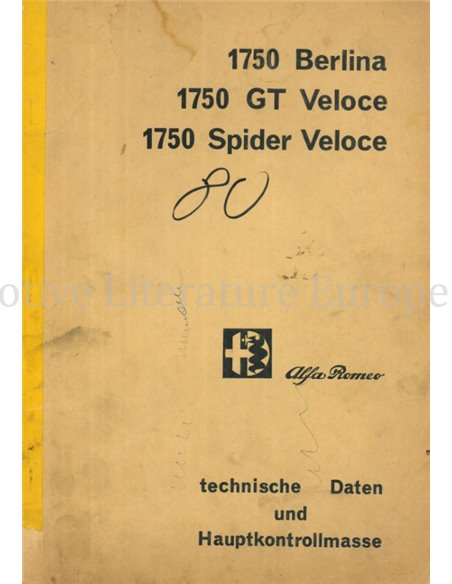 1968 ALFA ROMEO 1750 BERLINA | GT VELOCE | SPIDER VELOCE TECHNISCHE DATEN UND VORSCHRIFTEN DEUTSCH