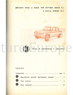 1963 ALFA ROMEO GIULIA TI | SPRINT G.T. WARTUNGS- UND REPARATURVORSCHRIFTEN SCHEIBENBREMSSYTEM ITALIËNISCH 2