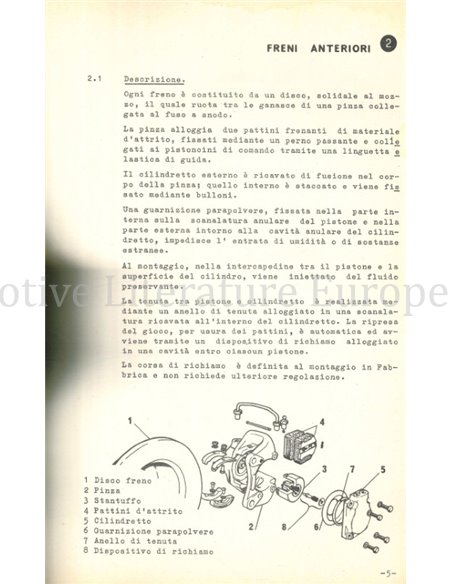 1963 ALFA ROMEO GIULIA TI | SPRINT G.T. WARTUNGS- UND REPARATURVORSCHRIFTEN SCHEIBENBREMSSYTEM ITALIËNISCH