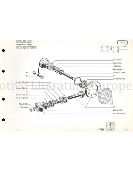 1971 ALFA ROMEO 1750 BERLINA SPARE PARTS MANUAL MULTI