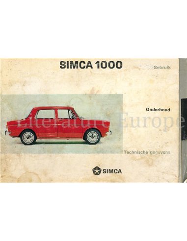 1967 SIMCA 1000 BETRIEBSANLEITUNG NIEDERLÄNDISCH