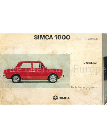 1967 SIMCA 1000 BETRIEBSANLEITUNG NIEDERLÄNDISCH