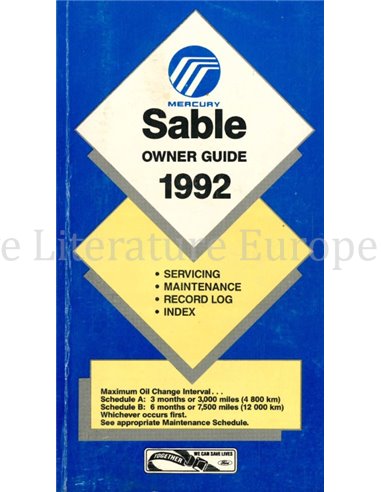 1992 MERCURY SABLE  INSTRUCTIEBOEKJE ENGELS (USA)