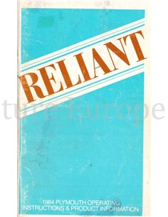 1984 PLYMOUTH RELIANT OWNERS MANUAL ENGLISH (US)