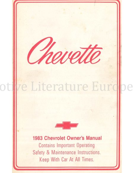 1983 CHEVROLET CHEVETTE OWNERS MANUAL ENGLISH