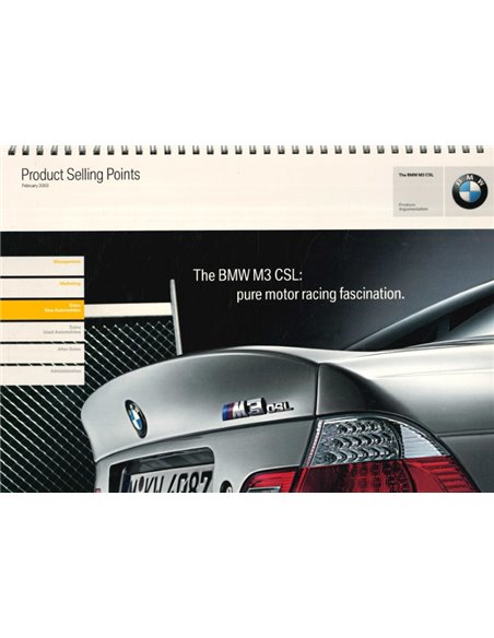 2003 BMW M3 CSL PRODUCT SELLING POINTS BROCHURE ENGLISH