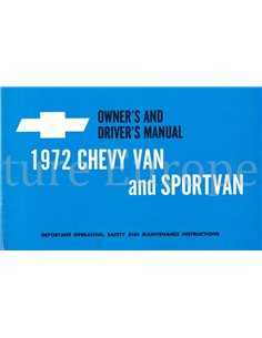 1972 CHEVROLET CHEVY VAN | SPORTSVAN CHEVROLET INSTRUCTIEBOEKJE ENGELS