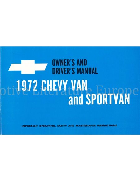 1972 CHEVROLET CHEVY VAN | SPORTSVAN CHEVROLET INSTRUCTIEBOEKJE ENGELS