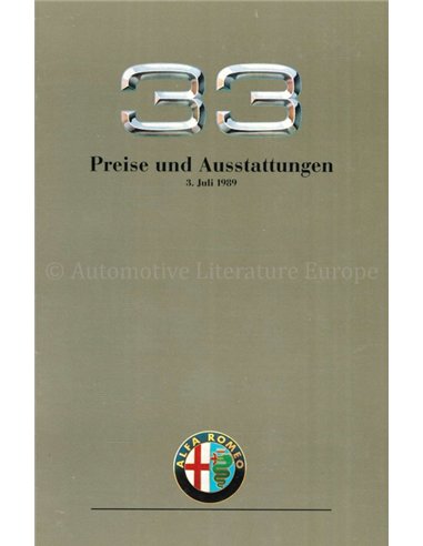 1989 ALFA ROMEO 33 PRICE LIST GERMAN