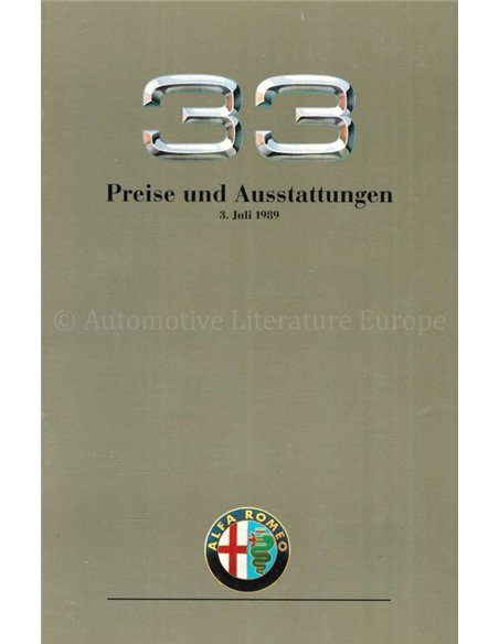 1989 ALFA ROMEO 33 PRICE LIST GERMAN