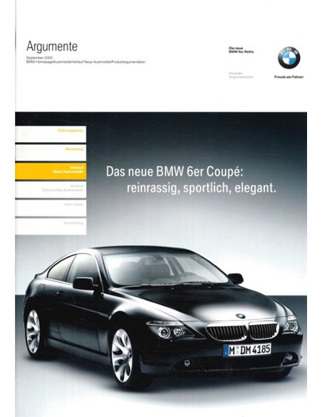 2003 BMW 6 SERIE COUPÉ PRODUCT PRODUCT BEARGUMENTATIE BROCHURE DUITS