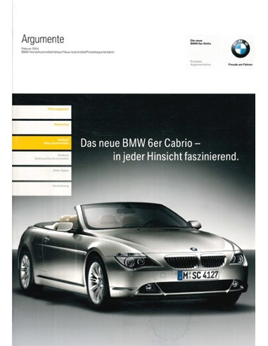 2004 BMW 6 SERIE CABRIOLET PRODUCT BEARGUMENTATIE BROCHURE DUITS