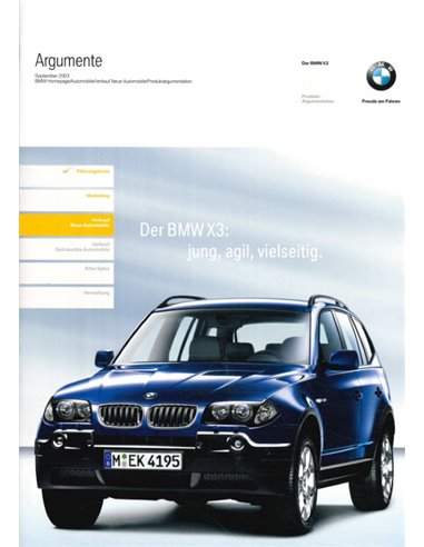 2003 BMW X3 PRODUCT BEARGUMENTATIE BROCHURE DUITS
