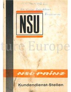 1965 NSU PRINZ SERVICE HÄNDLER VERZEICHNIS EUROPA HANDBUCH