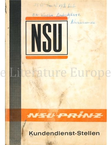 1965 NSU PRINZ SERVICE HÄNDLER VERZEICHNIS EUROPA HANDBUCH