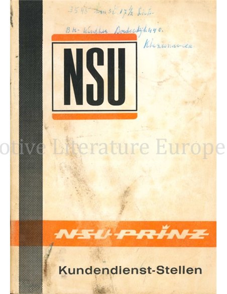 1965 NSU PRINZ SERVICE HÄNDLER VERZEICHNIS EUROPA HANDBUCH