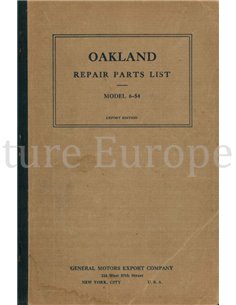 1928 OAKLAND MODEL 6-54 SPARE PARTS CATLOGUE 