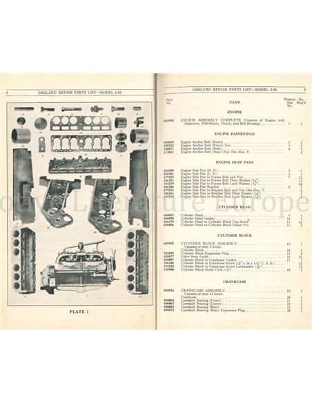 1928 OAKLAND MODEL 6-54 ONDERDELEN CATALOGUS 