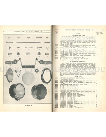1928 OAKLAND MODEL 6-54 SPARE PARTS CATLOGUE 