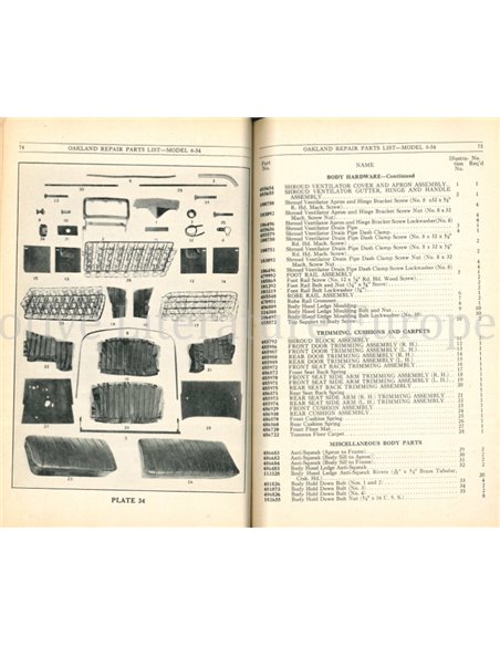 1928 OAKLAND MODEL 6-54 ONDERDELEN CATALOGUS 