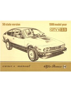 1986 ALFA ROMEO GTV6 2.5 OWNERS MANUAL ENGLISH (USA)
