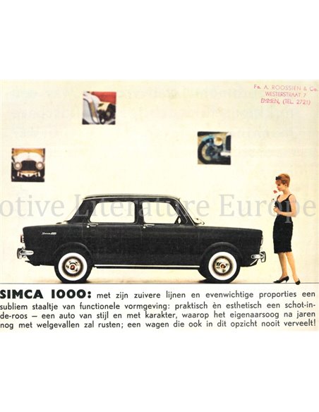 1963 SIMCA 1000 BROCHURE NEDERLANDS