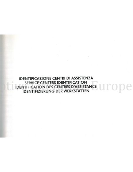 1989 FERRARI IDENTIFICATIE VAN WERKPLAATSEN HARDBACK BROCHURE MULTI