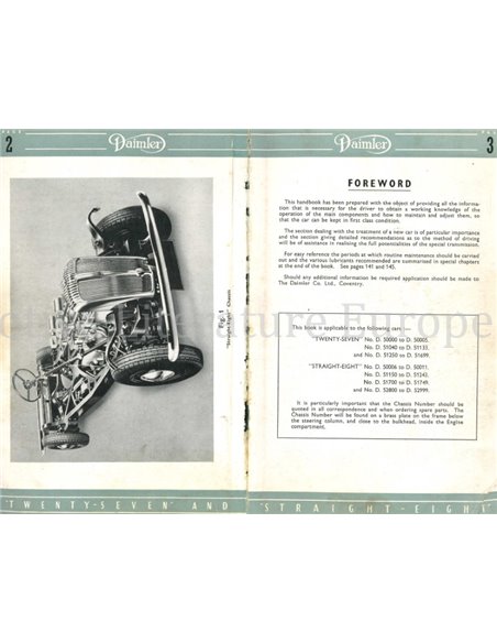  1948 DAIMLER TWENTYSEVEN | STRAIGHT - EIGHT OWNERS MANUAL ENGLISH