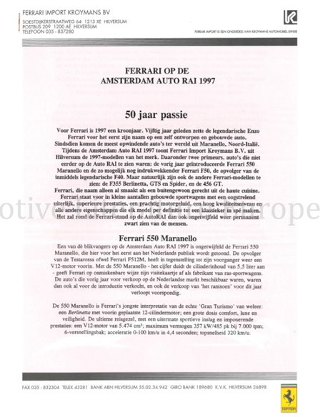 1997 FERRARI KROYMANS AUTO RAI PRESSEMAPPE NIEDERLÄNDISCH