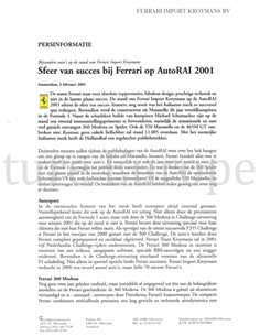 2001 FERRARI KROYMANS AUTO RAI PRESSEMAPPE NIEDERLÄNDISCH 2