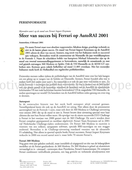 2001 FERRARI KROYMANS AUTO RAI PERSMAP NEDERLANDS