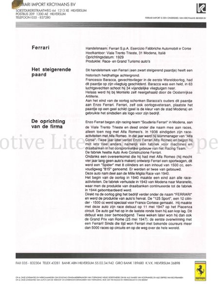 1990 FERRARI KROYMANS AUTO RAI PRESSEMAPPE NIEDERLÄNDISCH