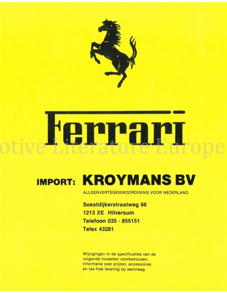 1981 FERRARI PR0GRAMMA BROCHURE KROYMANS
