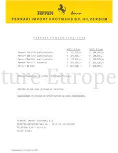 1982-1983 FERRARI PRICELIST KROYMANS DUTCH