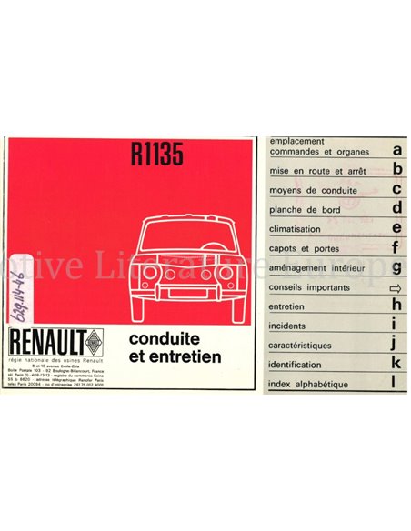 1967 RENAULT 8 GORDINI OWNERS MANUAL FRENCH